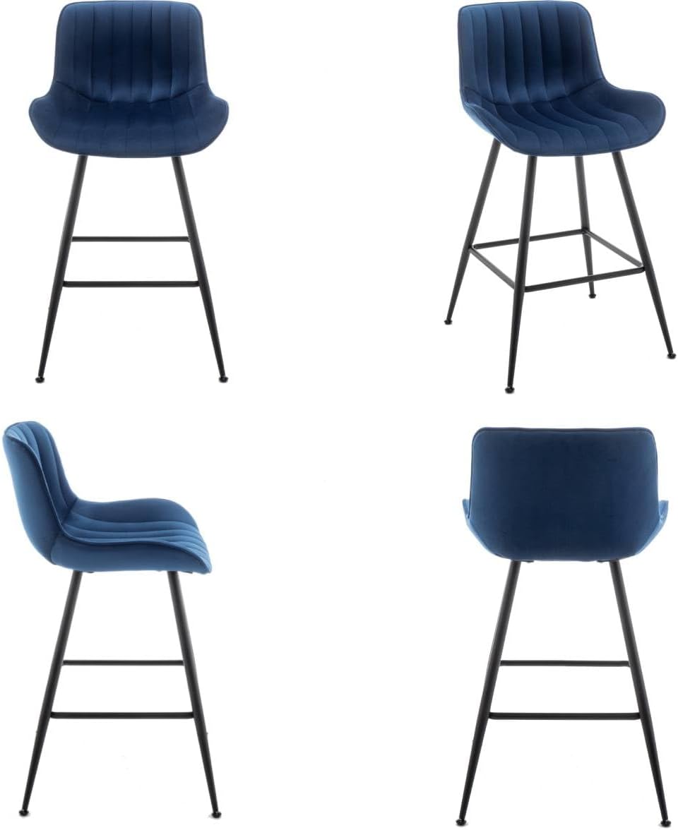 Bar Stools Set of 2 - Luxury Bar Stools Counter Height Barstool 24 Inch Seat Height Upholstered Velvet Barstool Set of 2 Blue Counter Stools for Kitchen Island, Home Counter, Bar Pub (Blue).