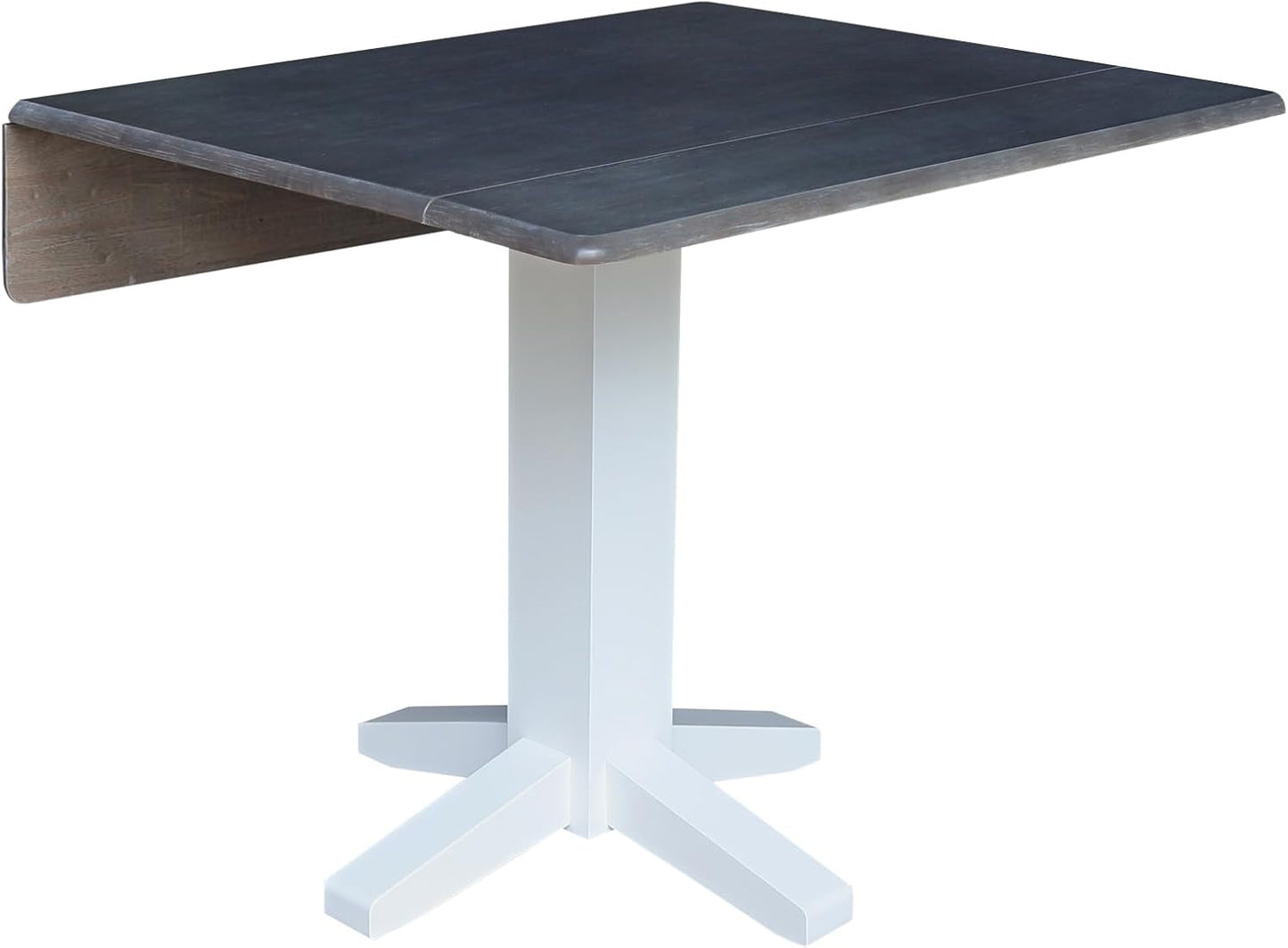 IC International Concepts Solid Wood 36" Square Dual Drop Leaf Dining Table, White/Heather Gray