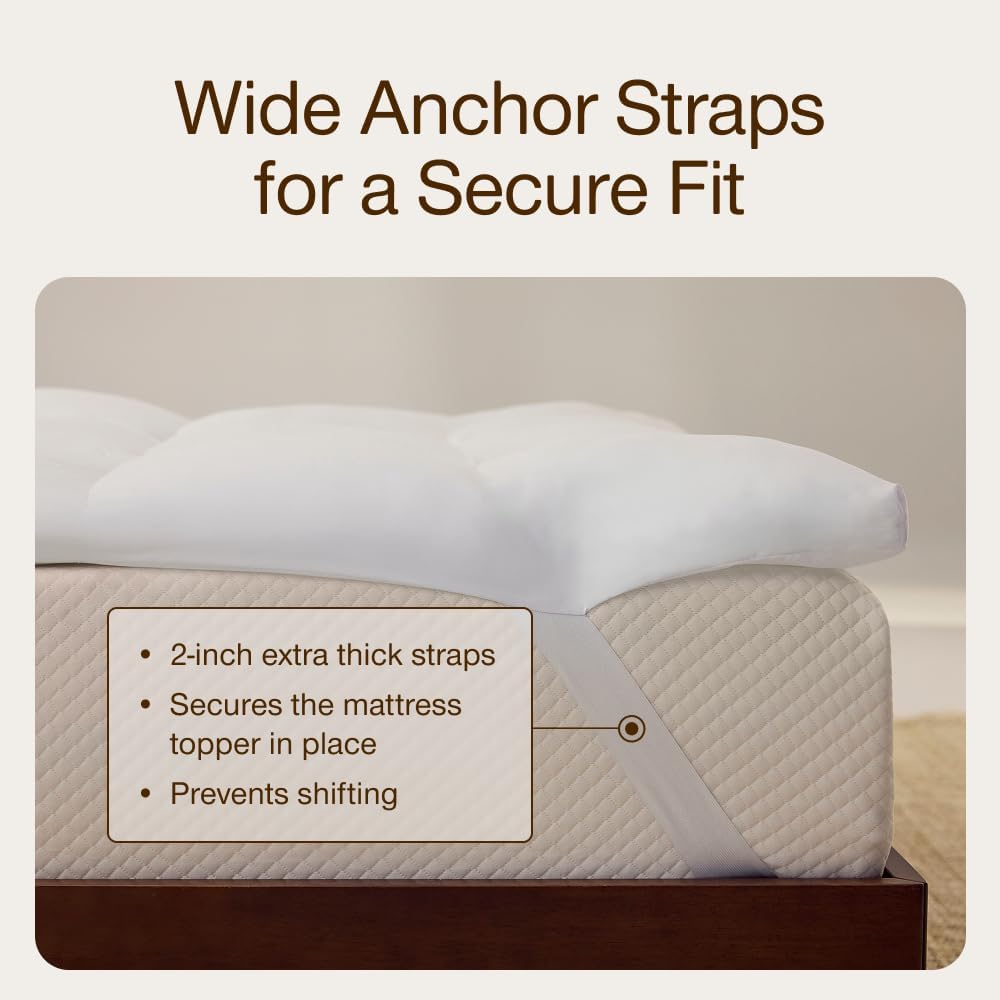 Coop Home Goods Essence Down Alternative Mattress Topper Queen, Plush 2-Inch Gusset and Baffle Box Design for Even Support and Comfort, Premium Bed Topper for Pressure Relief, Oeko-TEX Certified