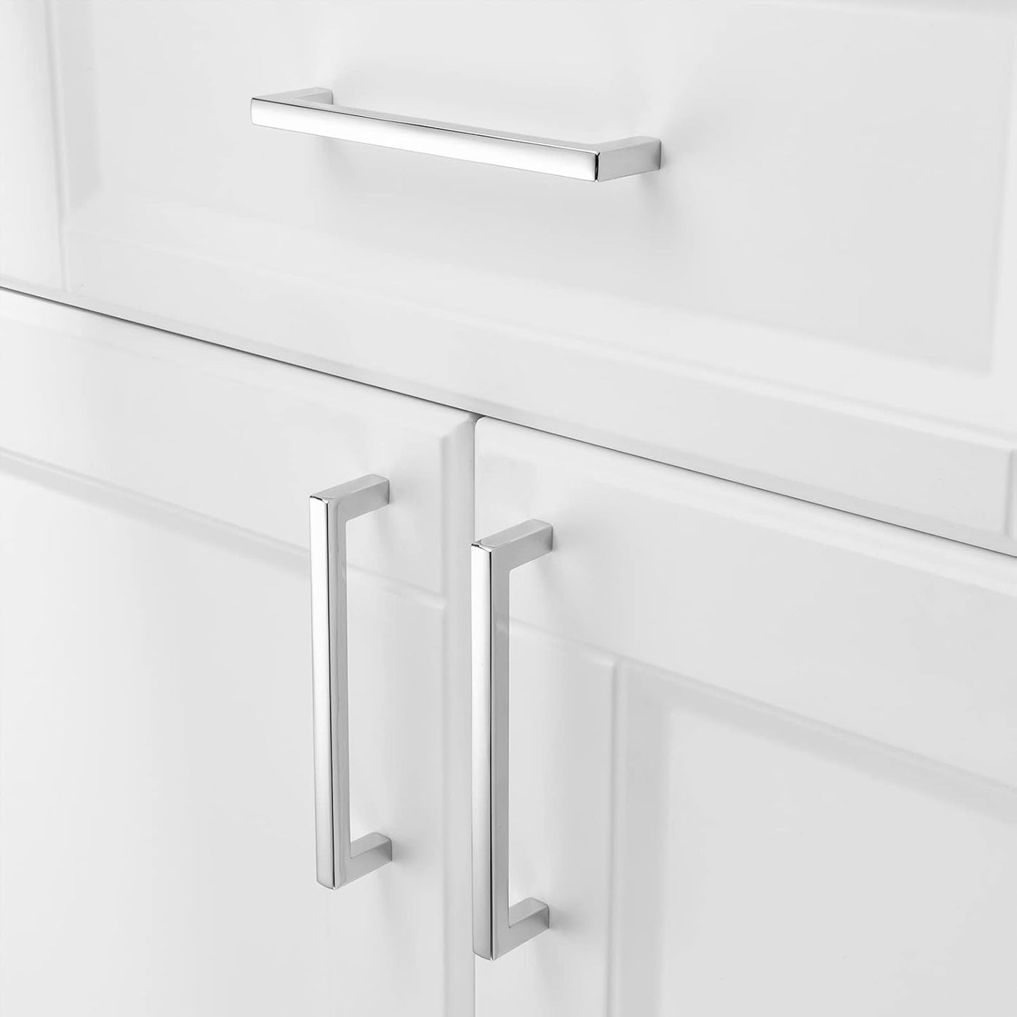 KOOFIZO Solid Square Bar Cabinet Handle - Chrome Furniture Pull, 5 Inch/128mm Screwhole Distance, 10-Pack for Kitchen Cupboard Door, Bedroom Dresser Drawer, Bathroom Wardrobe Hardware