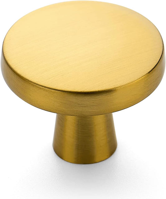 Ravinte 25 Pack Drawer Pulls 1-1/4 Inch Kitchen Cabinet Knobs Solid Brushed Brass Round Dresser Drawer Knobs Gold Dresser Knobs Drawer Knobs Simple Cabinet Hardware for Cupboard Drawer Pulls