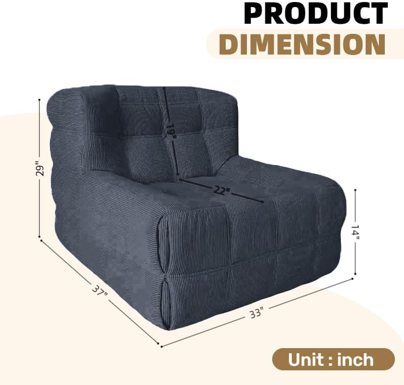 Bean Bag Chair - Memory Foam Bean Bag Chair for Adults, Comfy High-Resilience Single Sofa, Small Space Floor Chair, Chaise Lounge for Living Room, Bedroom (Dark Blue, Square)