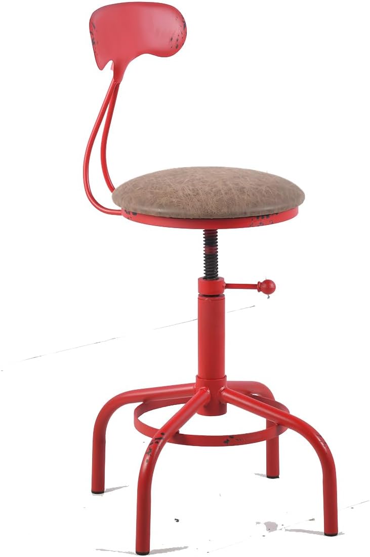 Topower Home Kitchen Stool, Industrial Counter Stool, Height Adjustable Swivel Bar Stools Indoor House Design with Iron Backrest Antique Red Set of 2