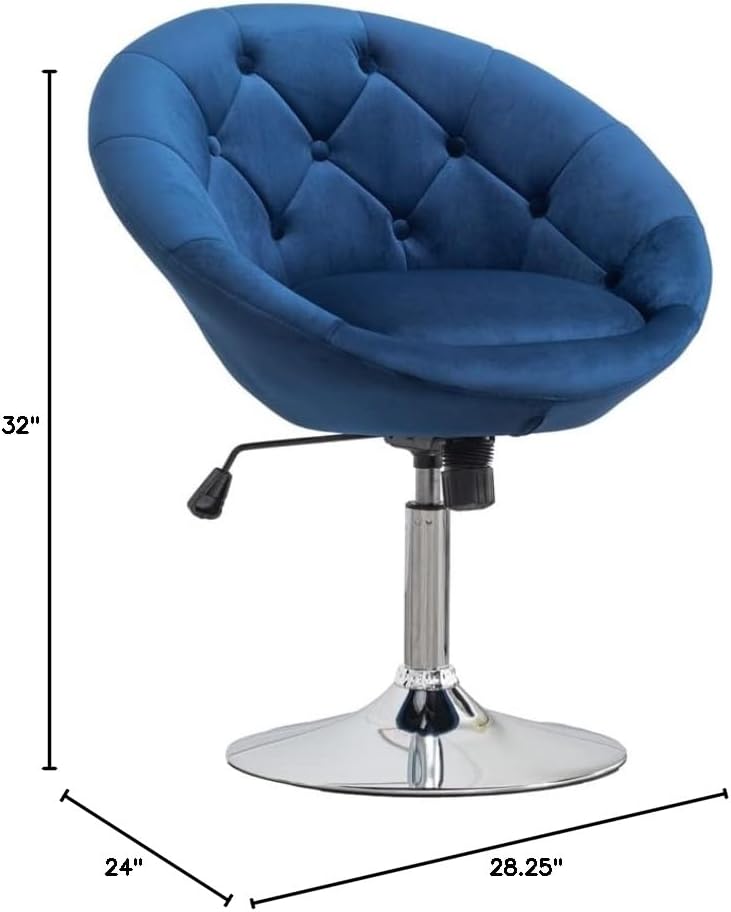Roundhill Furniture Noas Velvet Upholstered Tufted Back Swivel Accent Chair, Blue