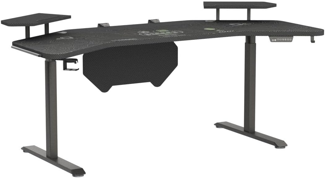 JWX Dual Motor Standing Gaming Desk with Aluminum Alloy Led Lights, 72'' Wing Shaped Large Gaming Studio Music Desk with Slot Design Shelves, for Streamer, Social Media Influencer & Music Recording
