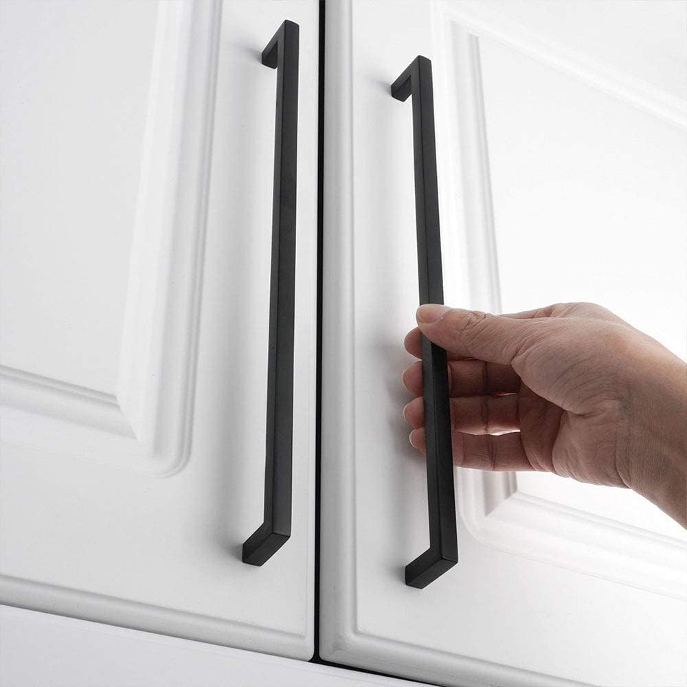 KOOFIZO Solid Square Bar Cabinet Handle - Black Furniture Pull, 12.6 Inch/320mm Screwhole Distance, Pack of 5 for Kitchen Cupboard Door, Bedroom Dresser Drawer, Bathroom Wardrobe Hardware