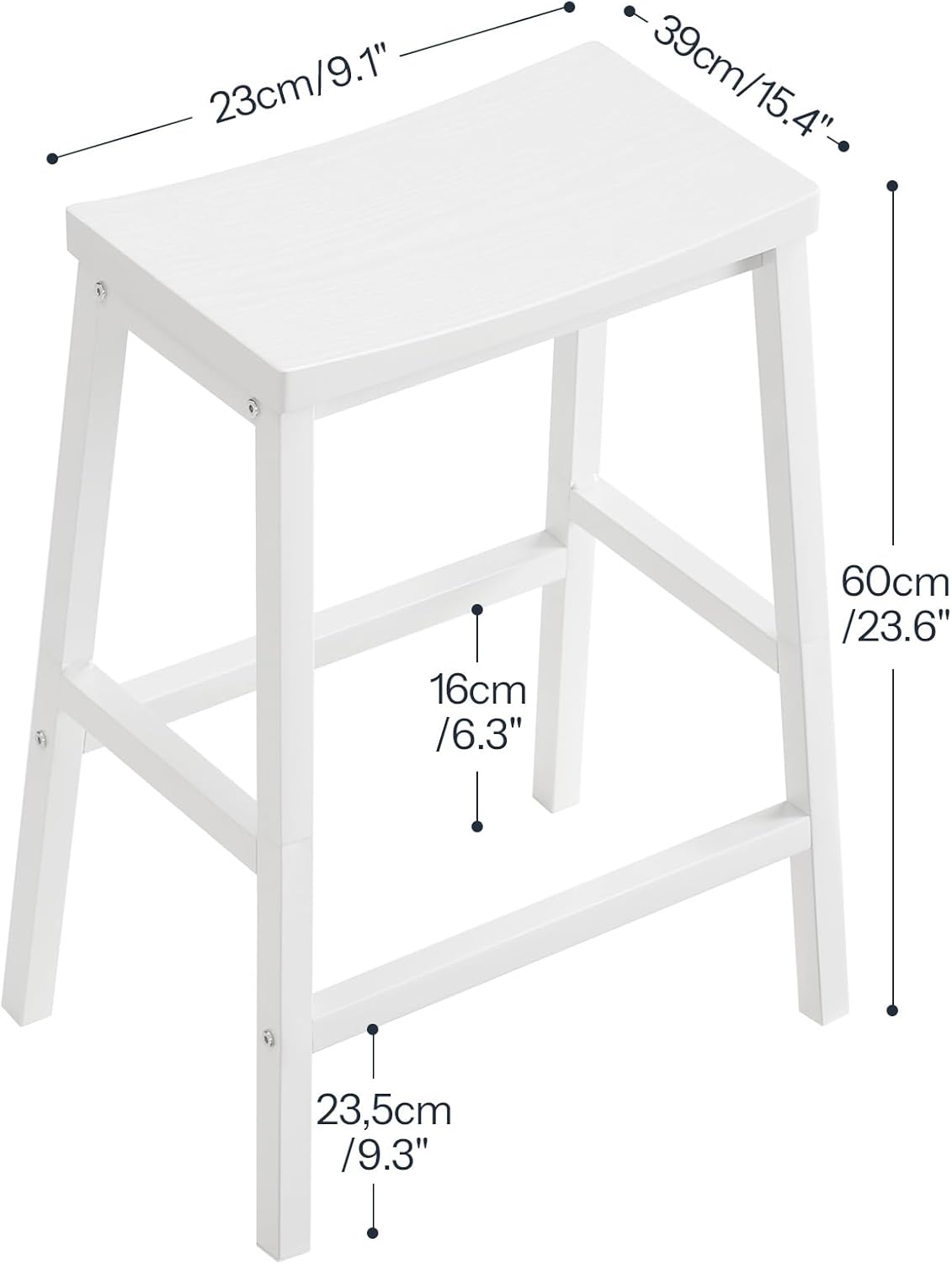 HOOBRO Bar Stools, Set of 2 Bar Chairs, 23.6 Inch Saddle Stools, Kitchen Counter Seat with Footrests, Industrial Barstools for Dining Room, Kitchen, Counter, Bar, White WW02MD01
