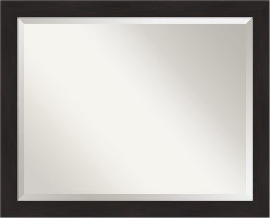 Amanti Art Brown Wall Mirror 26x32 Furniture Espresso Narrow Rectangle Bathroom Mirror for Wall Decor Living Room, Large Casual Frame, Hangs Horizonally and Vertically, Bathroom Decor, Beveled Edge