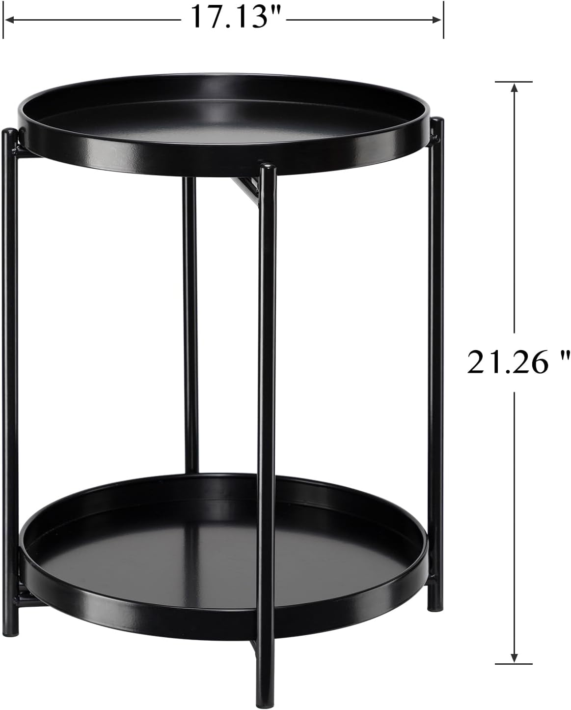 danpinera 2-Tier Round Side Table, Metal End Table with Removable Tray, Small Outdoor Table Accent Table, Anti-Rust Black Nightstand for Bedroom Balcony Patio (Black)