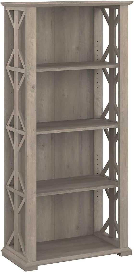 Bush Furniture Homestead 4 Shelf Farmhouse Bookcase in Driftwood Gray, Vertical Office Organizer, Home Shelving Unit for Books and Decor, Bookshelf