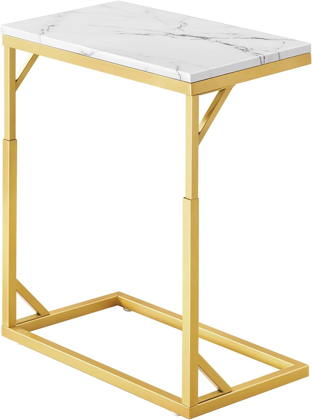 C-Shaped End Table, Small Sofa Table with Metal Frame, Adjustable Height Side Table for Couch, Living Room, Bedroom, Bedside (Gold, Medium)