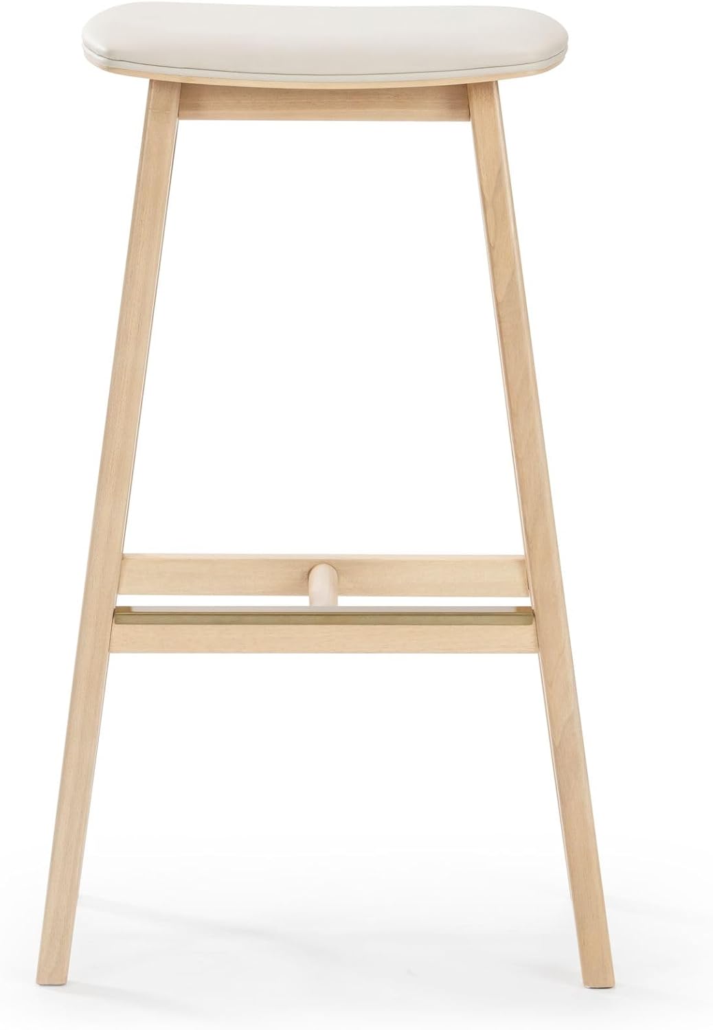 Plank+Beam Beryl Bar Height Stool - Mid-Century Modern Rubberwood Bar Stool with Faux Leather Seat, Metal Footrest, Easy Assembly, 2-Pack, Blonde/Sesame