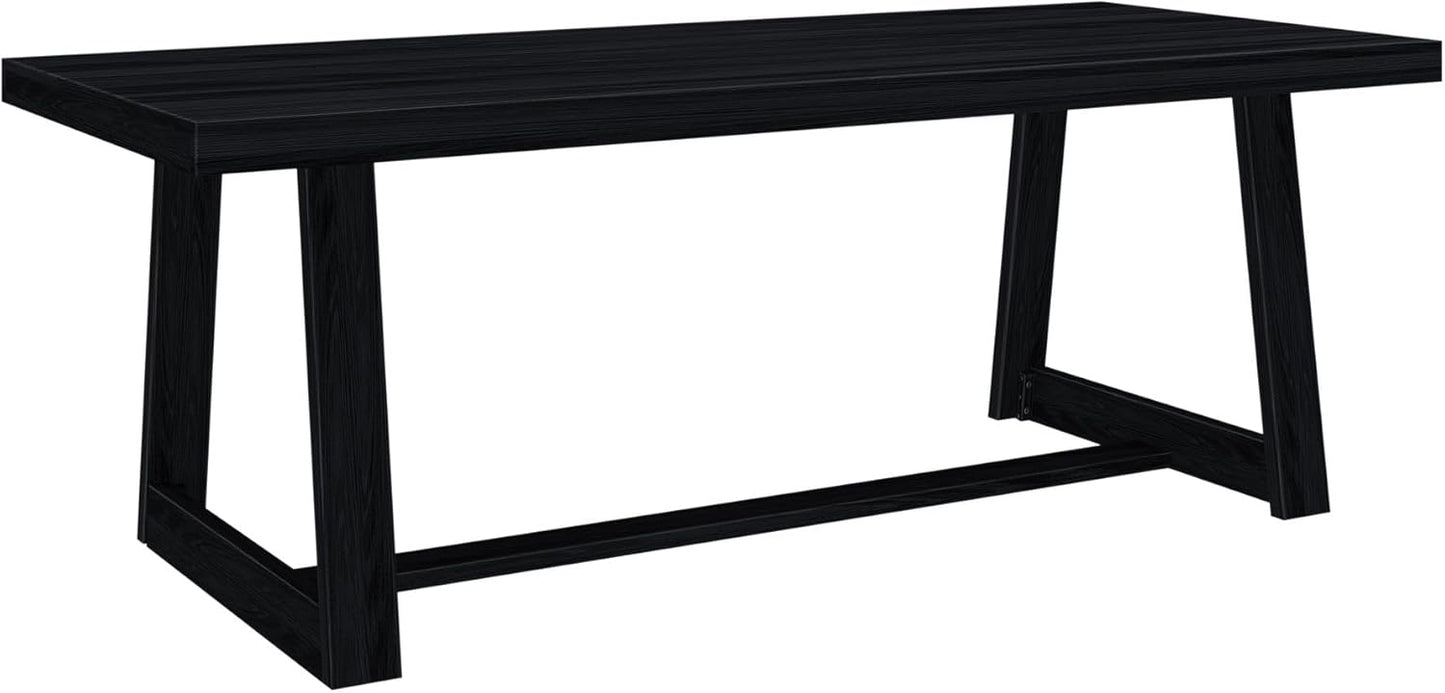 Plank+Beam 84 Inch Farmhouse Dining Table, Solid Wood Rustic Kitchen Table, Large Wooden Rectangular Dinner Table for Dining Room, Home Office, Living Room Furniture, Easy Assembly, Black Wirebrush