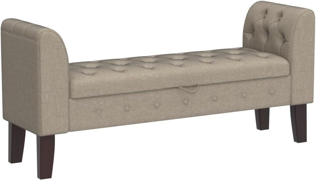 Awonde Upholstered Storage Bench with Arms Ottoman Bench for Bedroom Entryway Living Room Khaki