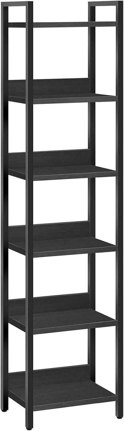 Bookshelf, 6-Tier Bookcase, Standing Book Shelf for Small Space, Storage Shelf Organizer, for Living Room, Bedroom, Study, Balcony, Black BKHB6601
