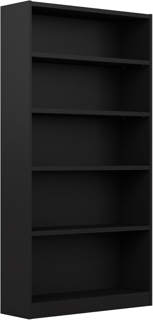 Bush Furniture Universal Tall 5 Shelf Bookcase in Black, Vertical Storage and Display Bookshelf for Home Office or Living Room Organization