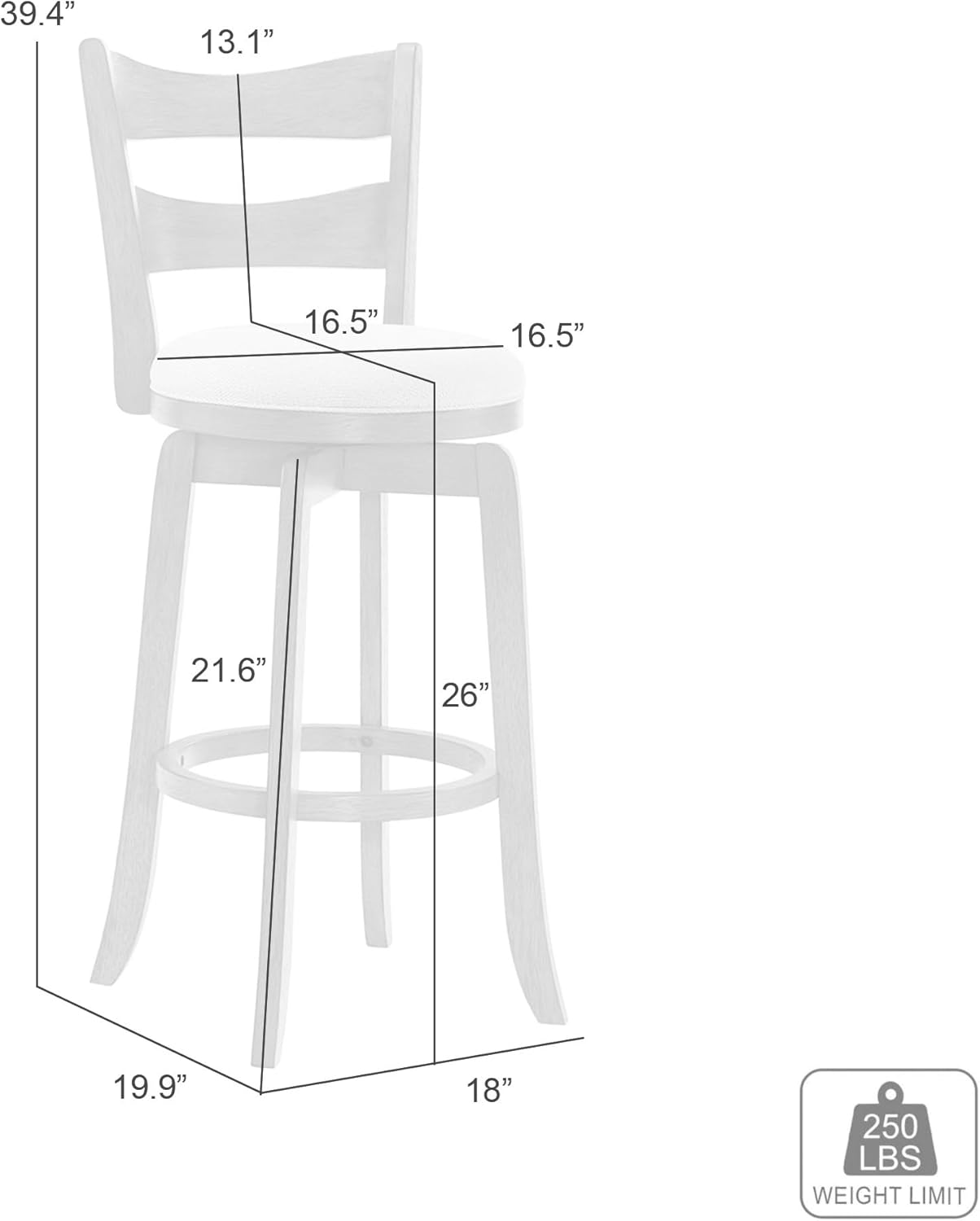 Armen Living Blair 26 in. Matte White Counter Height Rubberwood Swivel Barstool with Fog Fabric Seat