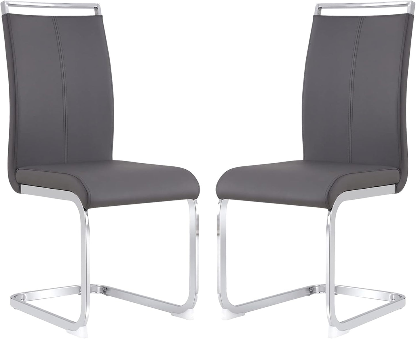 Dining Chairs Set, Kitchen Modern Metal Chairs with Faux Leather Padded Seat High Back and Sturdy Chrome Legs, Chairs for Dining Room (Grey, Set of 2)