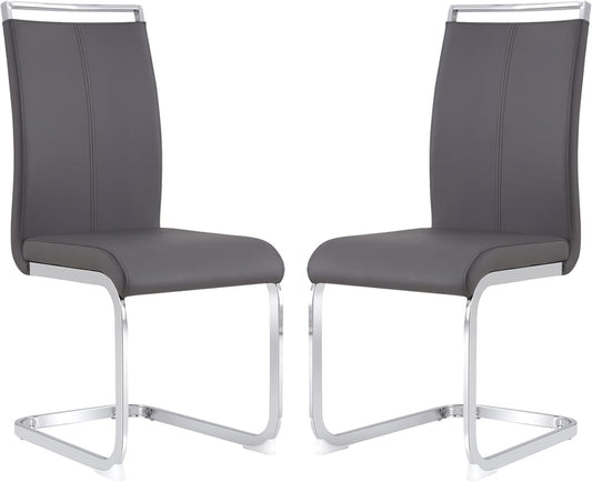 Dining Chairs Set, Kitchen Modern Metal Chairs with Faux Leather Padded Seat High Back and Sturdy Chrome Legs, Chairs for Dining Room (Grey, Set of 2)