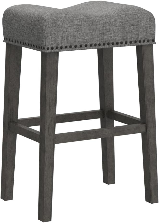 Roundhill Furniture Coco Upholstered Backless Saddle Seat Bar Stools 29" Height Set of 2, Gray
