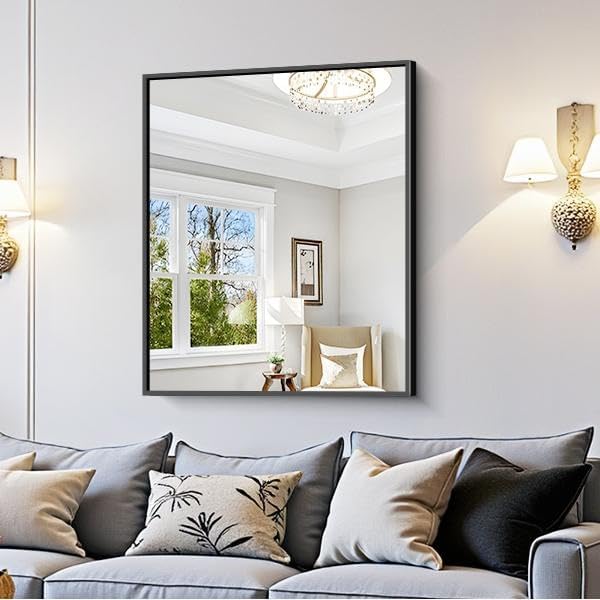 KOCUUY 30x36 Inch Large Black Wall Mounted Mirror,Aluminum Framed Decorative Rectangular Bathroom Mirror for Wall Over Sink,Vanity Mirror for Bedroom Living Room Bathroom,Functional Oversized Mirror