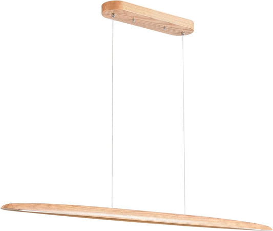 59" 40W Wood LED Linear Pendant Light Fixture Led Dining Room Light Dimmable Hanging Light Fixture for Dining Room Kitchen Island Pool Table Lights Natural Ash
