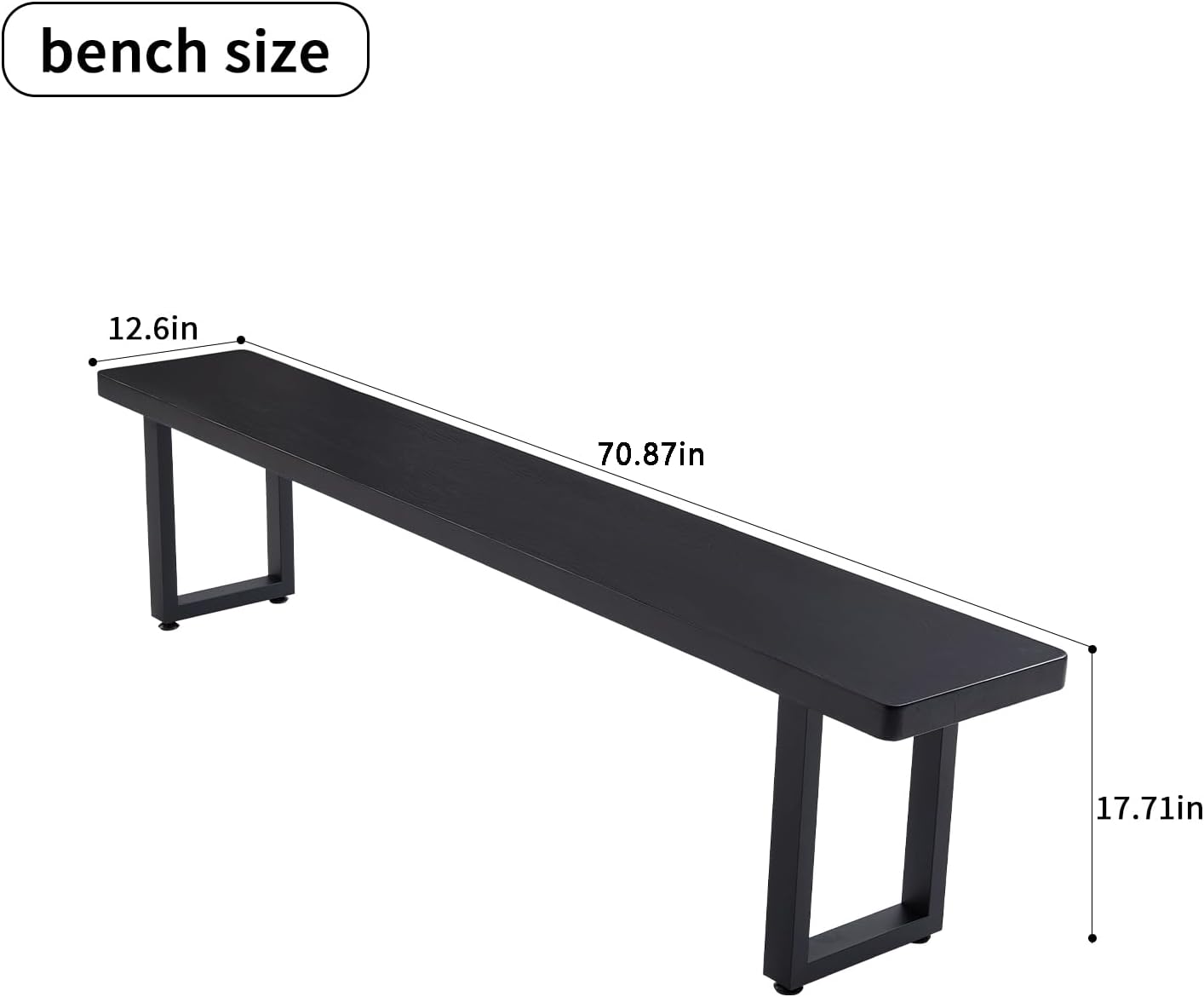 Black Bench Wooden Bench with Metal Legs Suitable for Dining Room Living Room Office Conference Room Indoor Stool Multiple (70.87in)