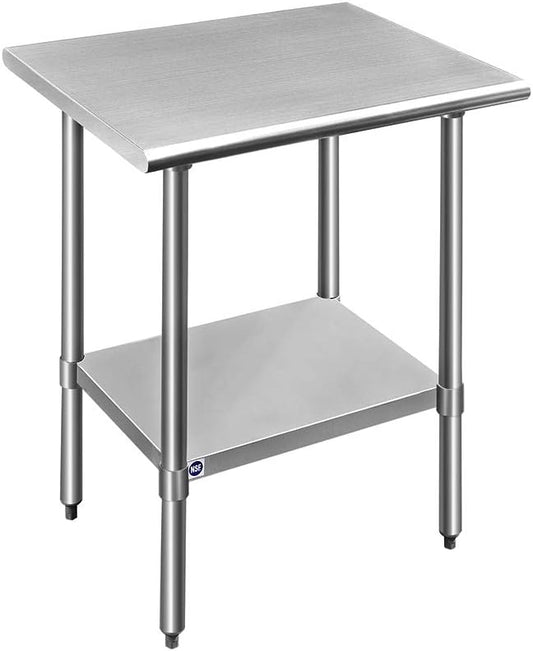 ROCKPOINT Stainless Steel Table for Prep & Work 24x30 Inches, NSF Metal Commercial Kitchen Heavy Duty Table with Adjustable Under Shelf and Table Foot for Restaurant, Home and Hotel