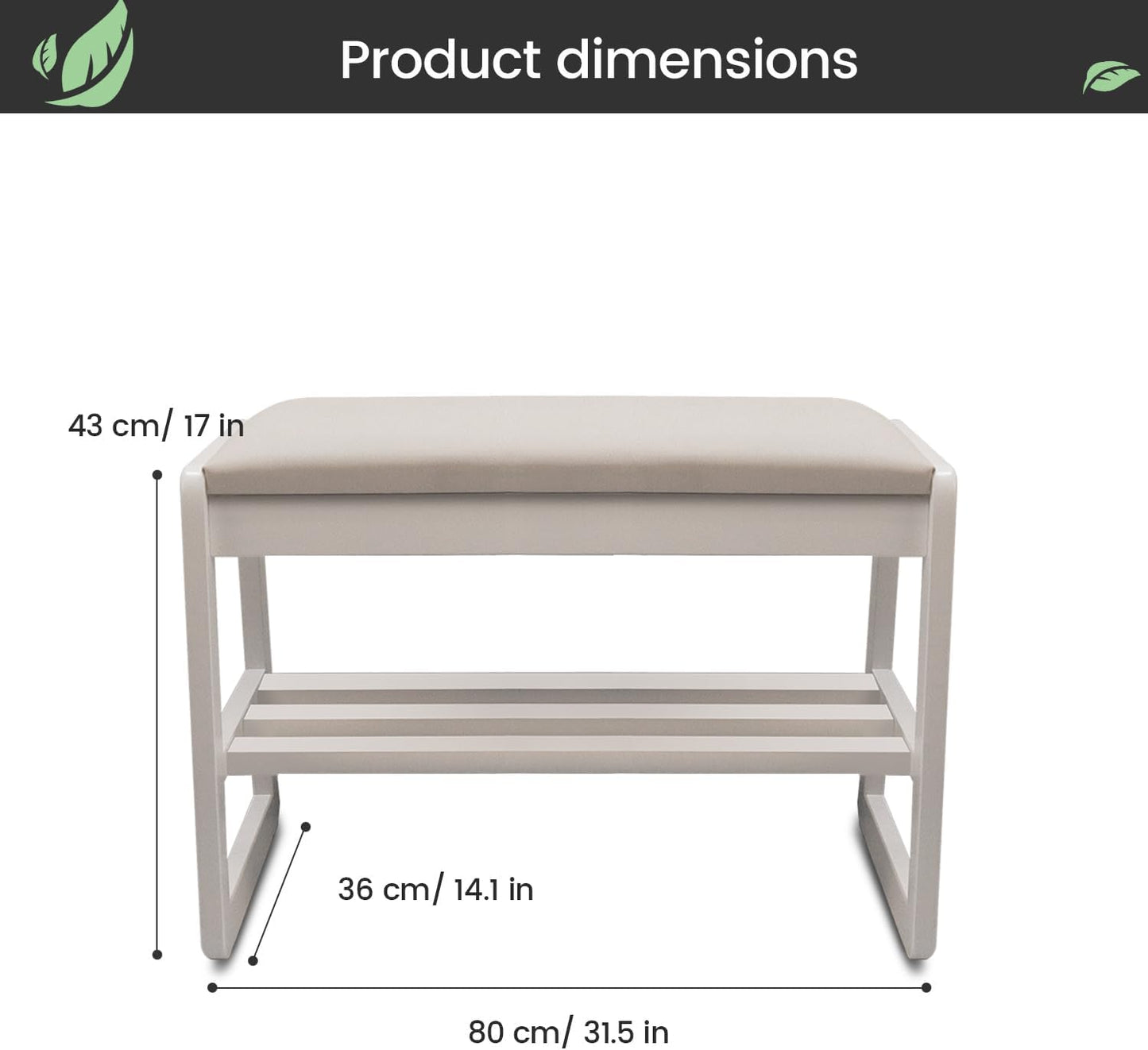 Solid Wood Shoe Rack, 2 Tier Shoe Storage Bench with Cushion Seat, 8 Pair Shoe Organizer for Entryway, White, 32 Inch