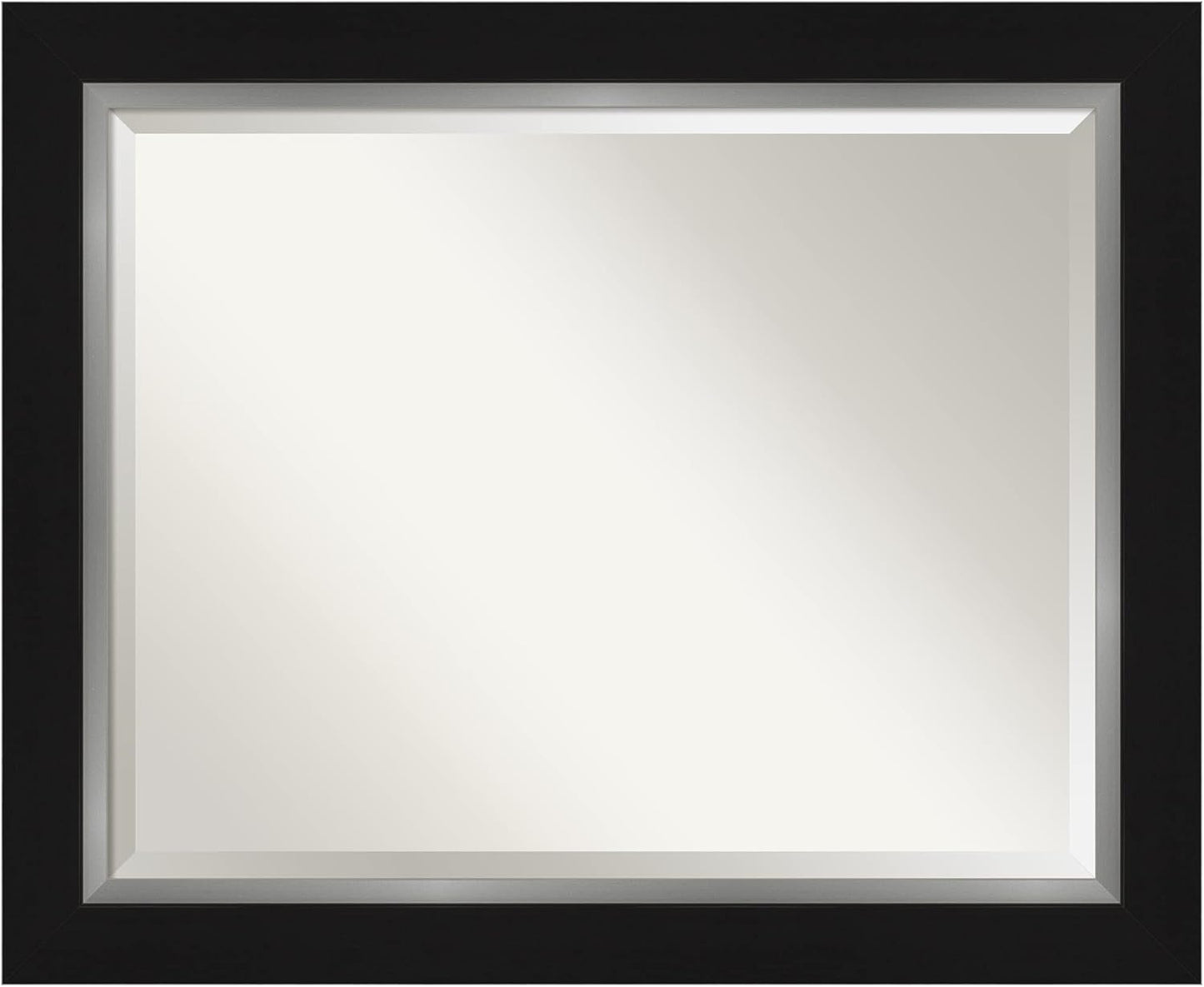 Amanti Art Black Bathroom Mirror for Over Sink, 28x34 Eva Black Silver Rectangle Vanity Mirror, Large Modern Contemporary Frame, Hangs Horizonally and Vertically, Bathroom Wall Decor, Beveled Edge