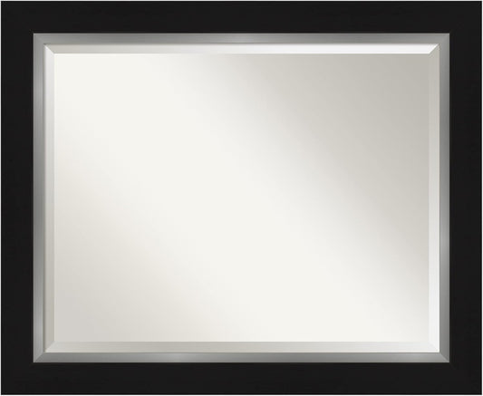 Amanti Art Black Bathroom Mirror for Over Sink, 28x34 Eva Black Silver Rectangle Vanity Mirror, Large Modern Contemporary Frame, Hangs Horizonally and Vertically, Bathroom Wall Decor, Beveled Edge