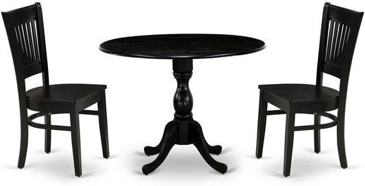 East West Furniture DMVA3-BLK-W 3 Piece Dinette Set for Small Spaces Contains a Round Dining Table with Dropleaf and 2 Dining Chairs, 42x42 Inch, Black