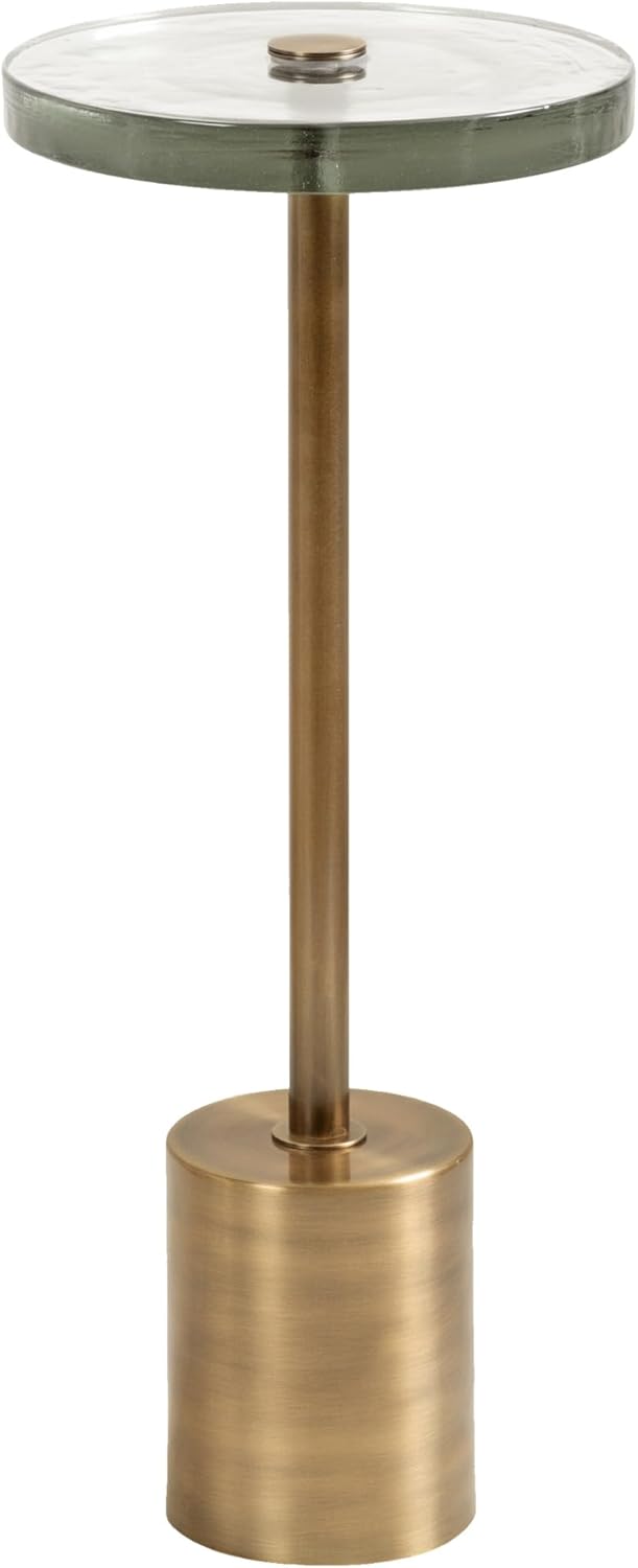 Kate and Laurel Xyler Modern Round Metal and Glass Drink Table, 10 x 10 x 24, Clear Glass and Antique Brass, Transitional Plant Pedestal Table for Use as Indoor Plant Stand or Small Bathtub Table