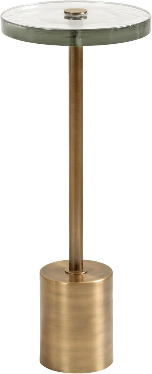 Kate and Laurel Xyler Modern Round Metal and Glass Drink Table, 10 x 10 x 24, Clear Glass and Antique Brass, Transitional Plant Pedestal Table for Use as Indoor Plant Stand or Small Bathtub Table
