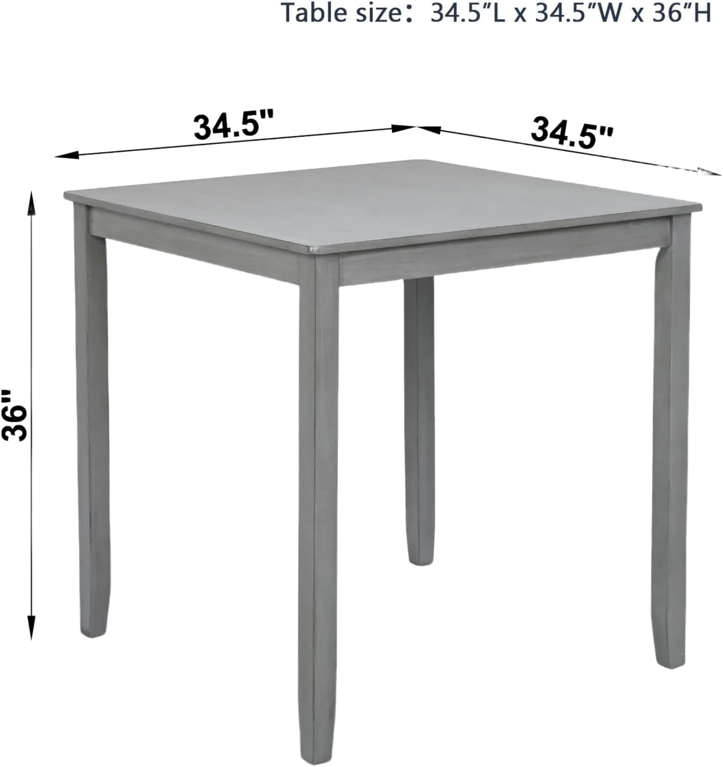 Dining Table for 4, Wooden Rectangular Kitchen Table with Natural Woodgrain Finish, 36" H MDF Modern Dining Table with Solid Wood Tapered Legs and Rounded Corners, Easy Assembly, Gray