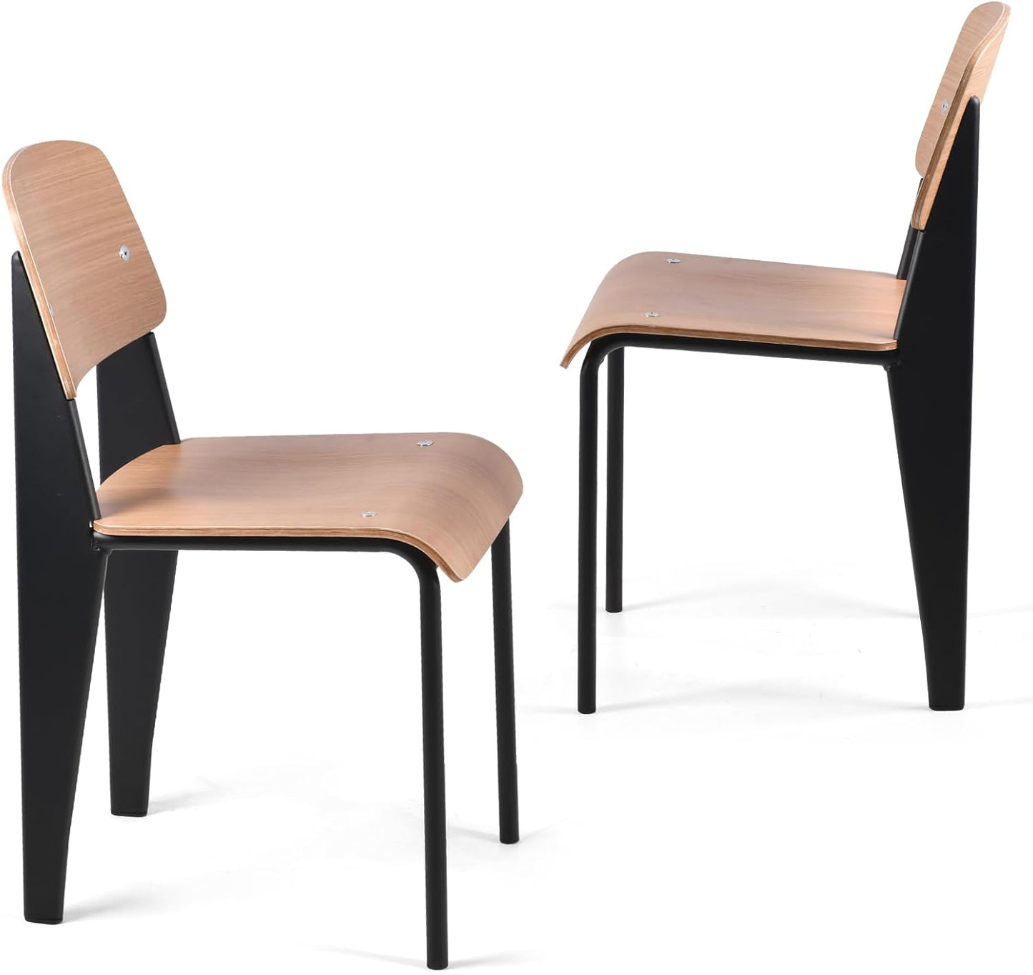 LOKKHAN Dining Chairs, Vintage Wood Metal Home Kitchen Breakfast Cafe Chairs, Backrest Stool, Study Chair, Modern Commercial Conference Restaurant Chairs, Oak Seat-2-Pcs Set