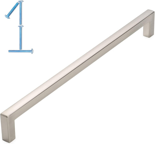 KOOFIZO Solid Square Bar Cabinet Handle - Brushed Nickel Furniture Pull, 7.6 Inch/192mm Screwhole Distance, 1-Piece for Kitchen Cupboard Door, Bedroom Dresser Drawer, Bathroom Wardrobe Hardware