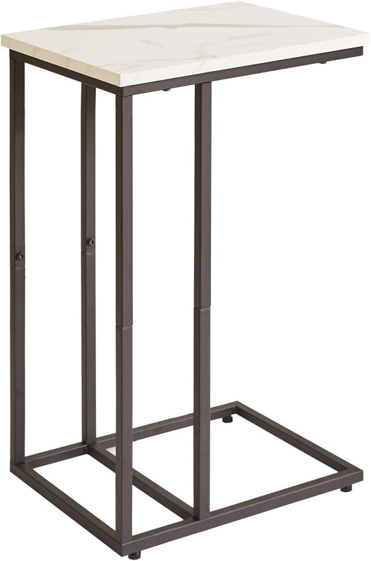 Side Table Small End Table C Shaped, Slide Under Laptop Desk for Couch, Living Room Side Table, TV Trays for Eating on Couch, Faux Marble+Black YD-TM051B