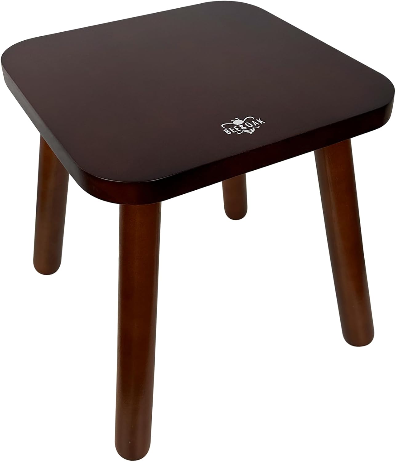 BEE&OAK Wooden Step Stools for Adults, Solid Rubber Wood Non-Slip Step Foot Stool, Heavy Duty 300 lbs One Step Stool for Bedroom, Bathroom, Kitchen,Outdoor (Dark-Walnut, 11" (D) x 11"(W) x 11.8"(H))