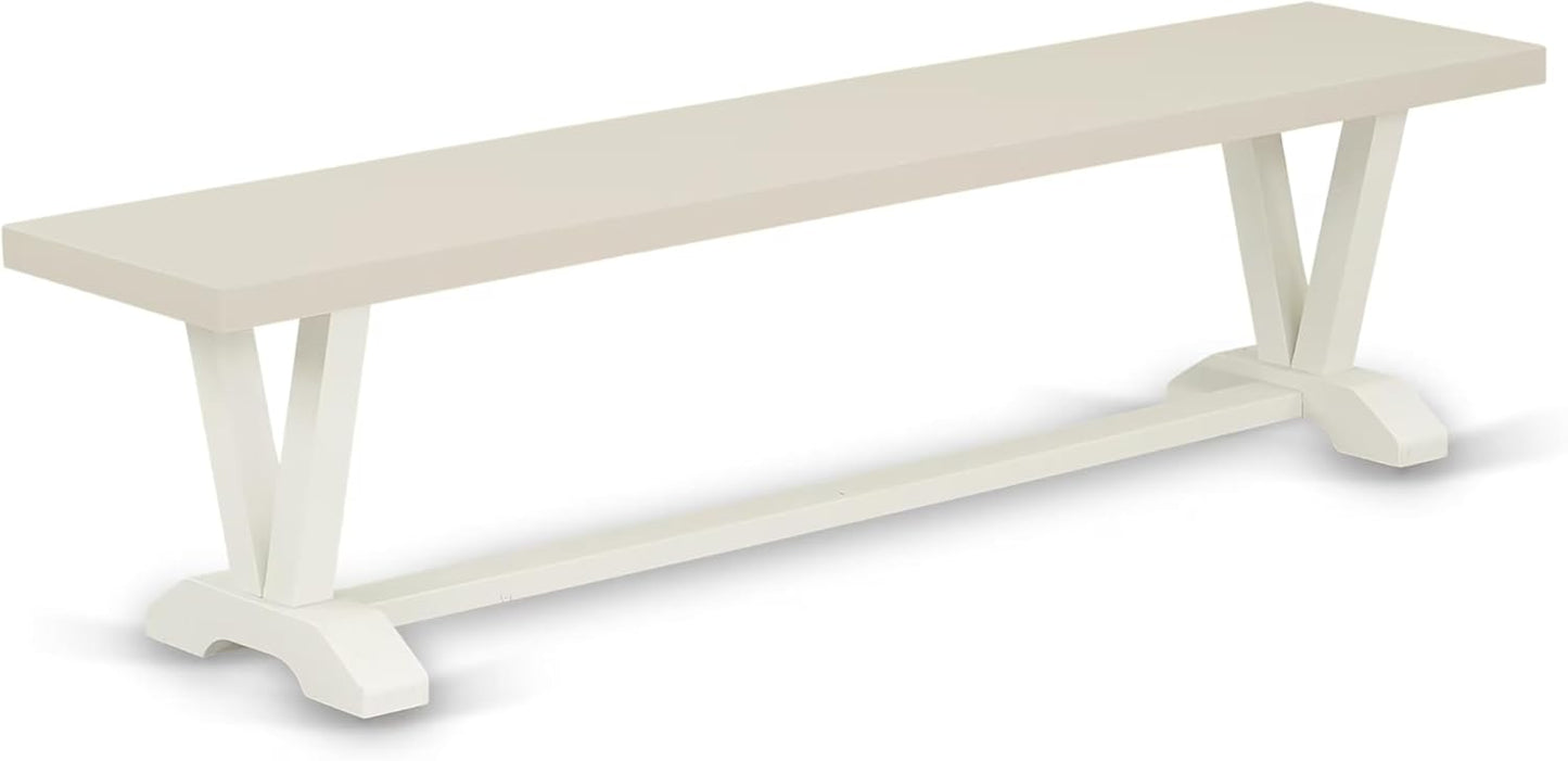 East West Furniture V027AB264-6 6 Piece Dining Set Contains a Rectangle Dining Room Table with V-Legs and 4 White Faux Leather Parson Chairs with a Bench, 40x72 Inch, Multi-Color