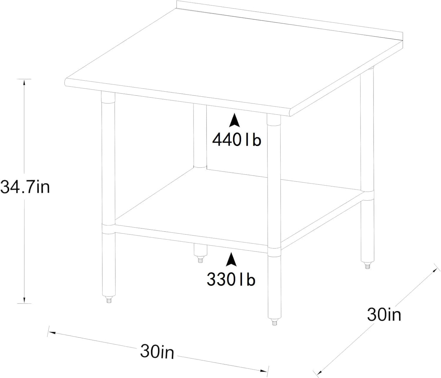 ROCKPOINT Stainless Steel Prep & Work with Backsplash 30x30 Inches, NSF Metal Commercial Kitchen Heavy Duty Table with Undershelf for Restaurant, Home and Hotel