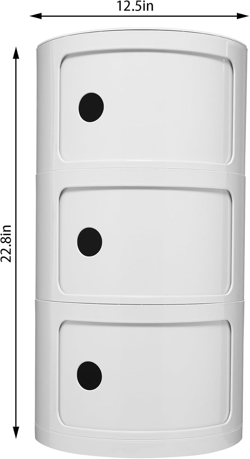 3 Tier Round with Storage, Modern Style Side Table, Multifunctional End Table Storage Cabinet for Living Room, Bedroom, Bathroom (White)