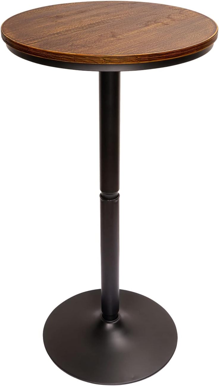 Round Bar Height Bistro Pub Table - Natural Wood Top, Heavy Metal Frame, 21.7 Inch Top, 40.5 Inch Height