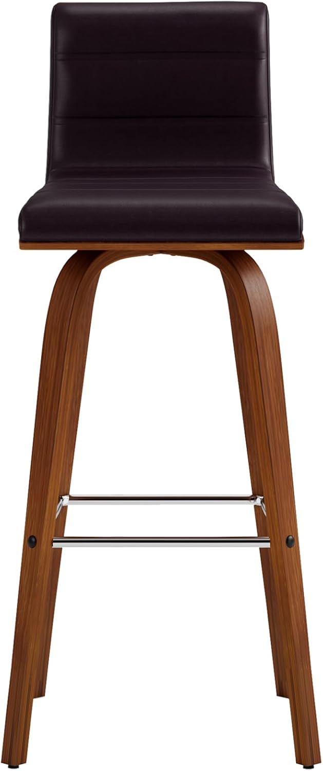 Vienna 30" Swivel Bar Stool in Walnut Wood Finish with Brown Faux Leather - Set of 2