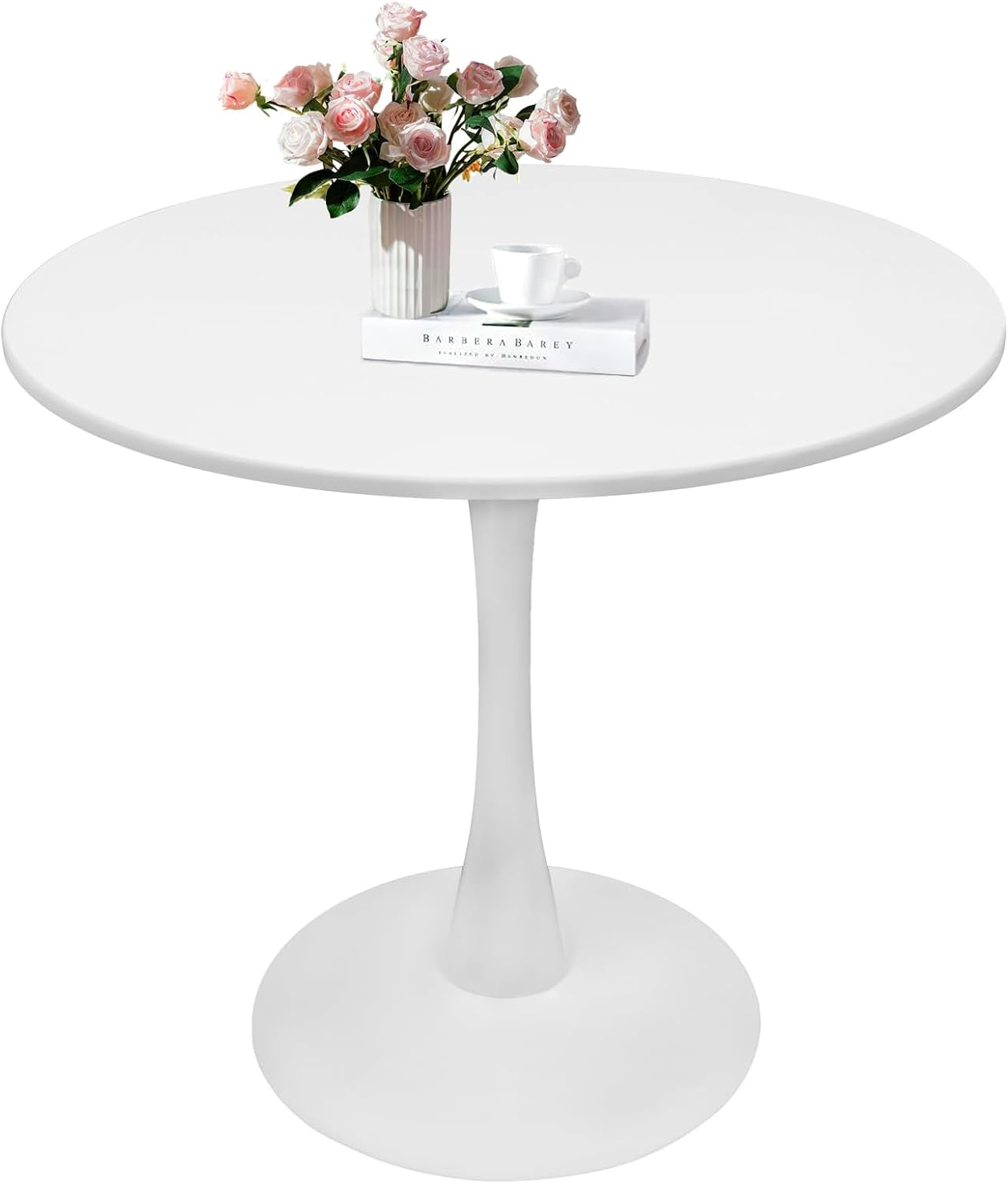 Round White Dining Table, 31.5" Tulip Table, Round Dining Table with Pedestal Base, White Dining Table for 1-4 Person, Mid-Century Leisure Table for Kitchen, Living Room, Restaurant, Cafe