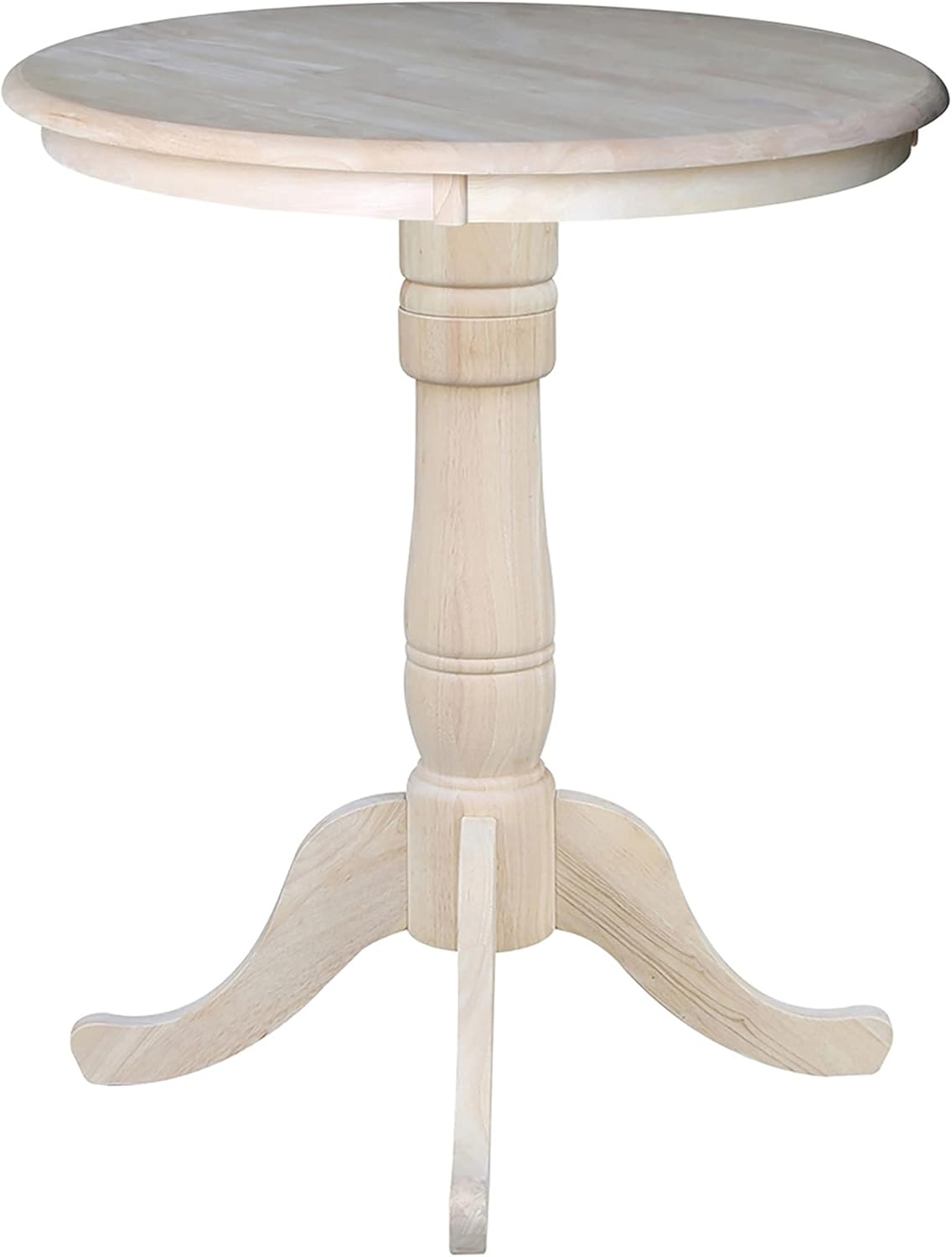 IC International Concepts 30" Round Top Pedestal Table, Counter Height-34.9", Unfinished