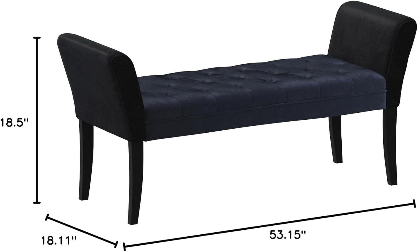 Armen Living Chatham Bench in Black Velvet and Black Wood Finish