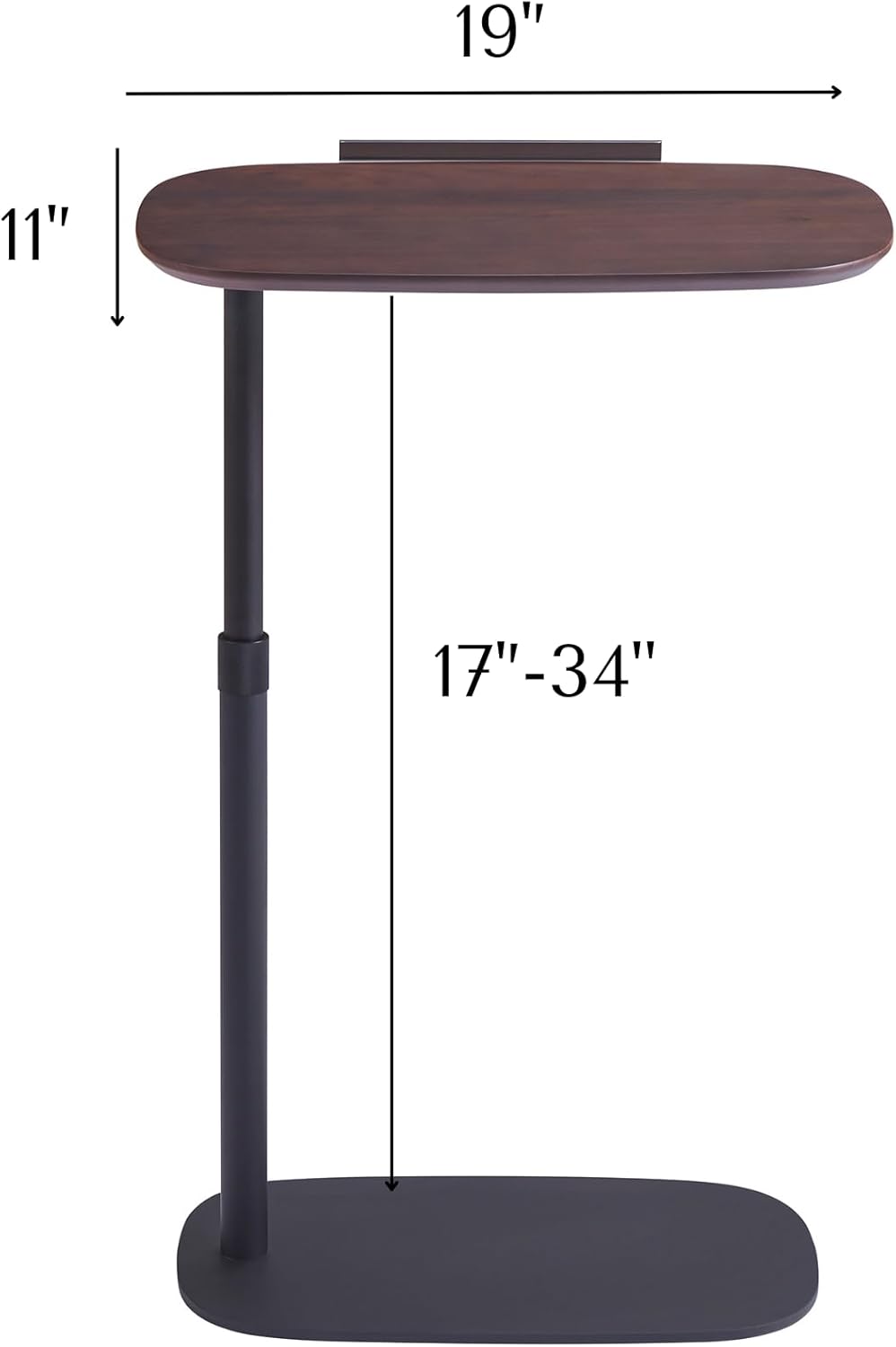 COZYMATIC Amarian C-Shaped Side Table, Wood Sofa Table with Adjustable Height and Rotatable Table Top, Laptop Work Desk for Living Room, Bedroom, Study and Small Space, Walnut