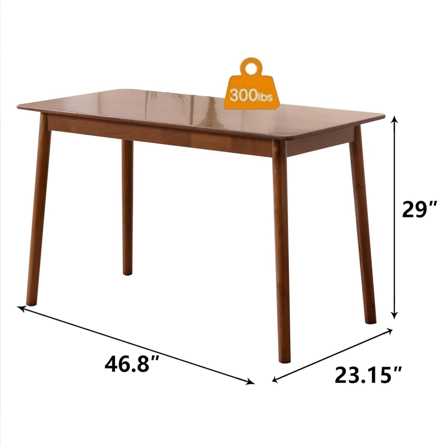 Rectangular Kitchen Solid Wood Dining Table 46.8 inches Legs Sturdy Natural Rubber Wood and Walnut Color (Walnut)