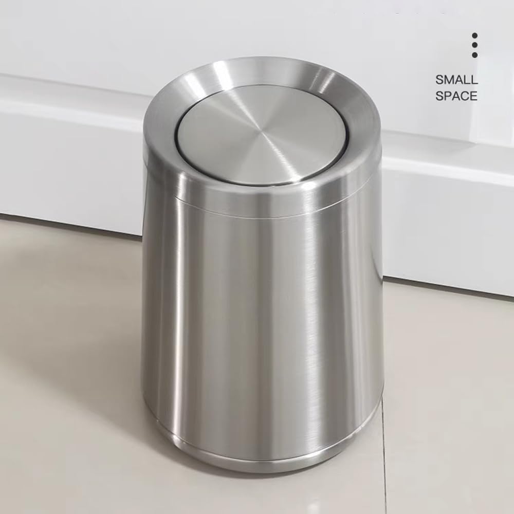 2.6Gallen Brushed Nickel Bathroom Trash Can with Lid, Stainless Steel Garbage Can with Flipping Lid,for Bathroom, Kitchen,Living Room,Bedroom,Hotel (Silver)